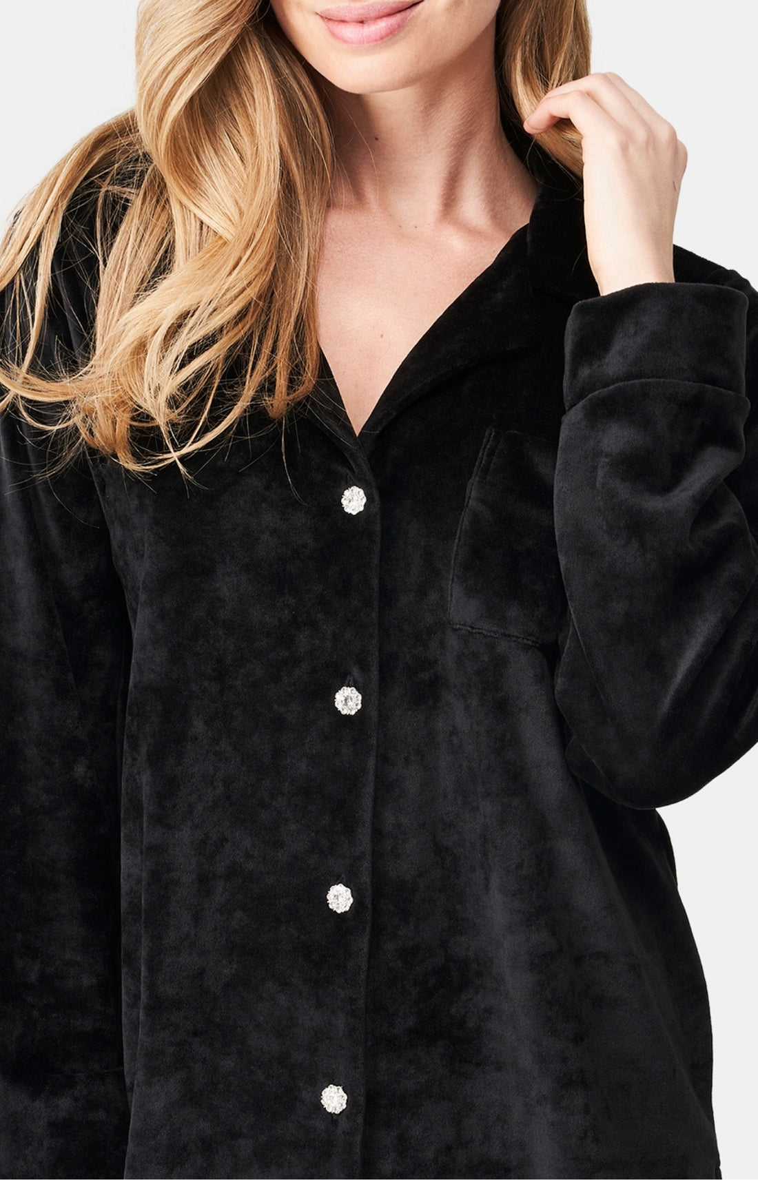 Pyjama long boutonné Femme Velvet chic Noir 2
