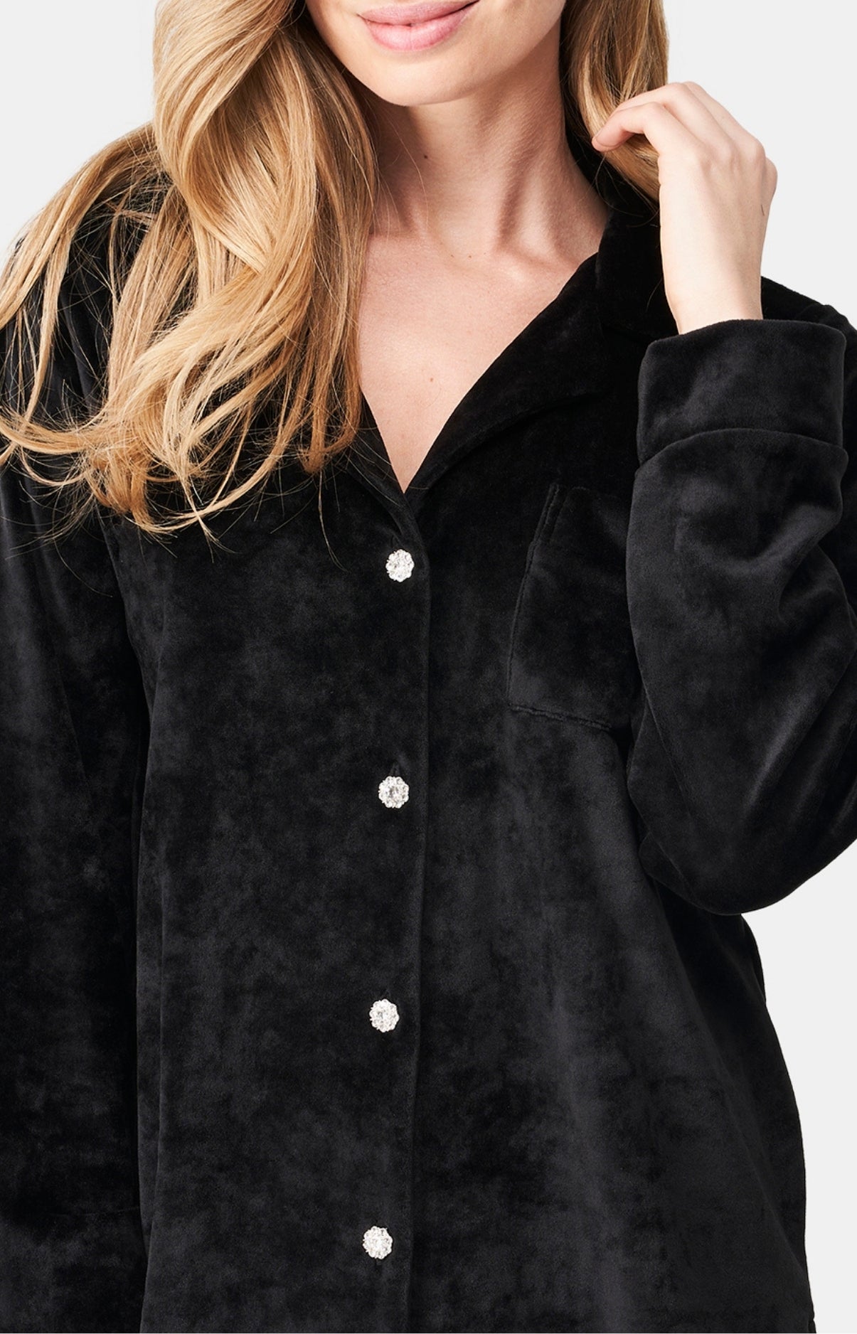 Pyjama long boutonné Femme Velvet chic Noir 2