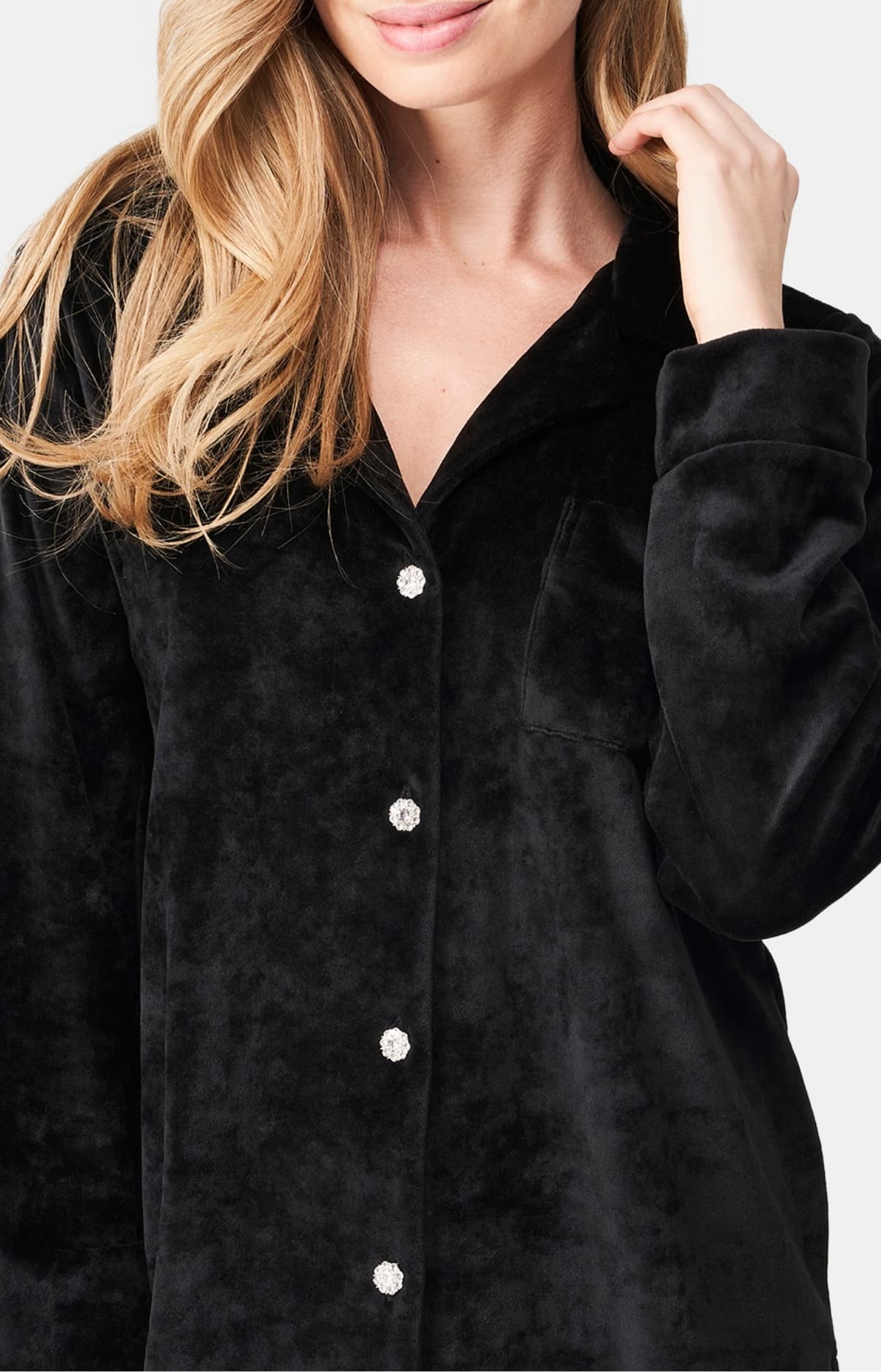 Pyjama long boutonné Femme Velvet chic Noir 2