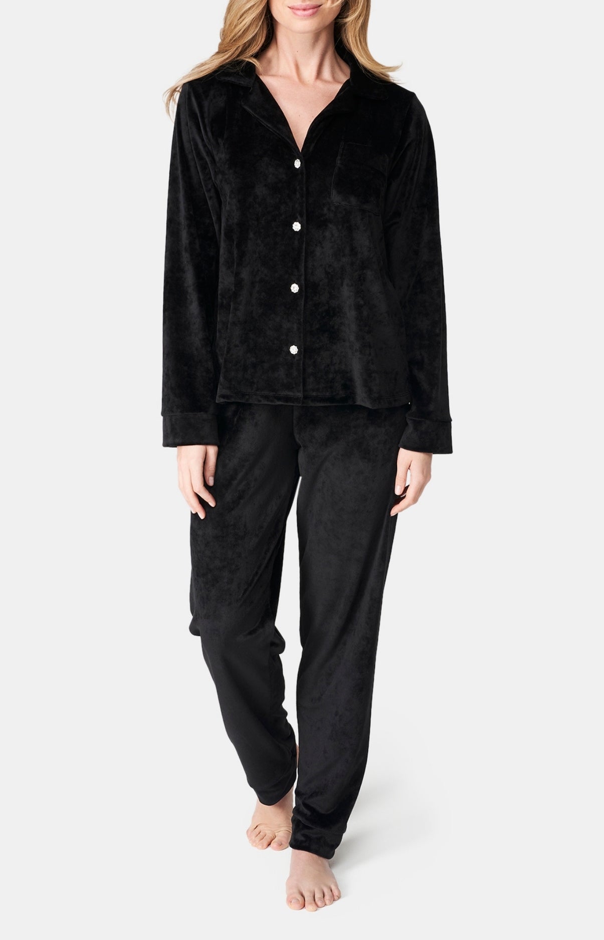 Pyjama long boutonné Femme Velvet chic Noir 4