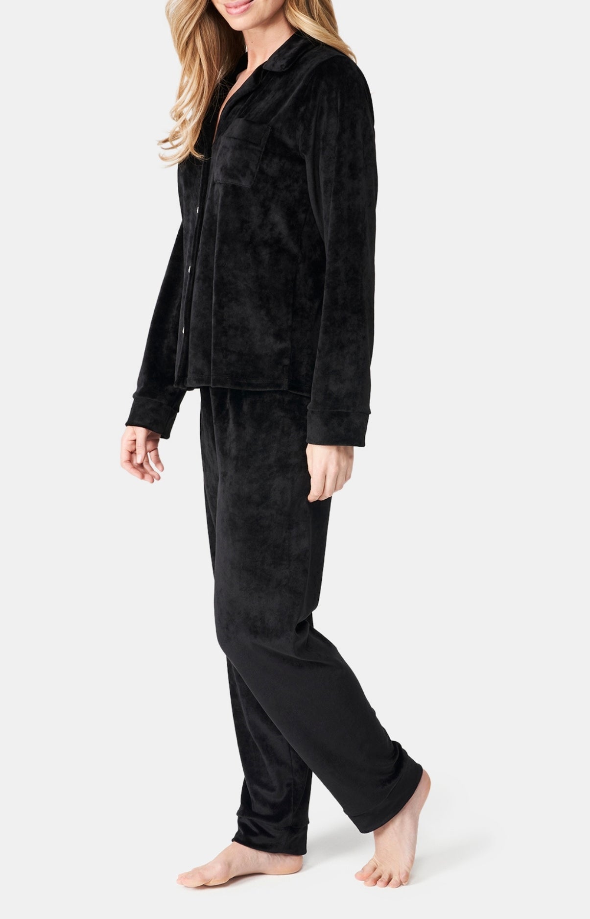 Pyjama long boutonné Femme Velvet chic Noir 5
