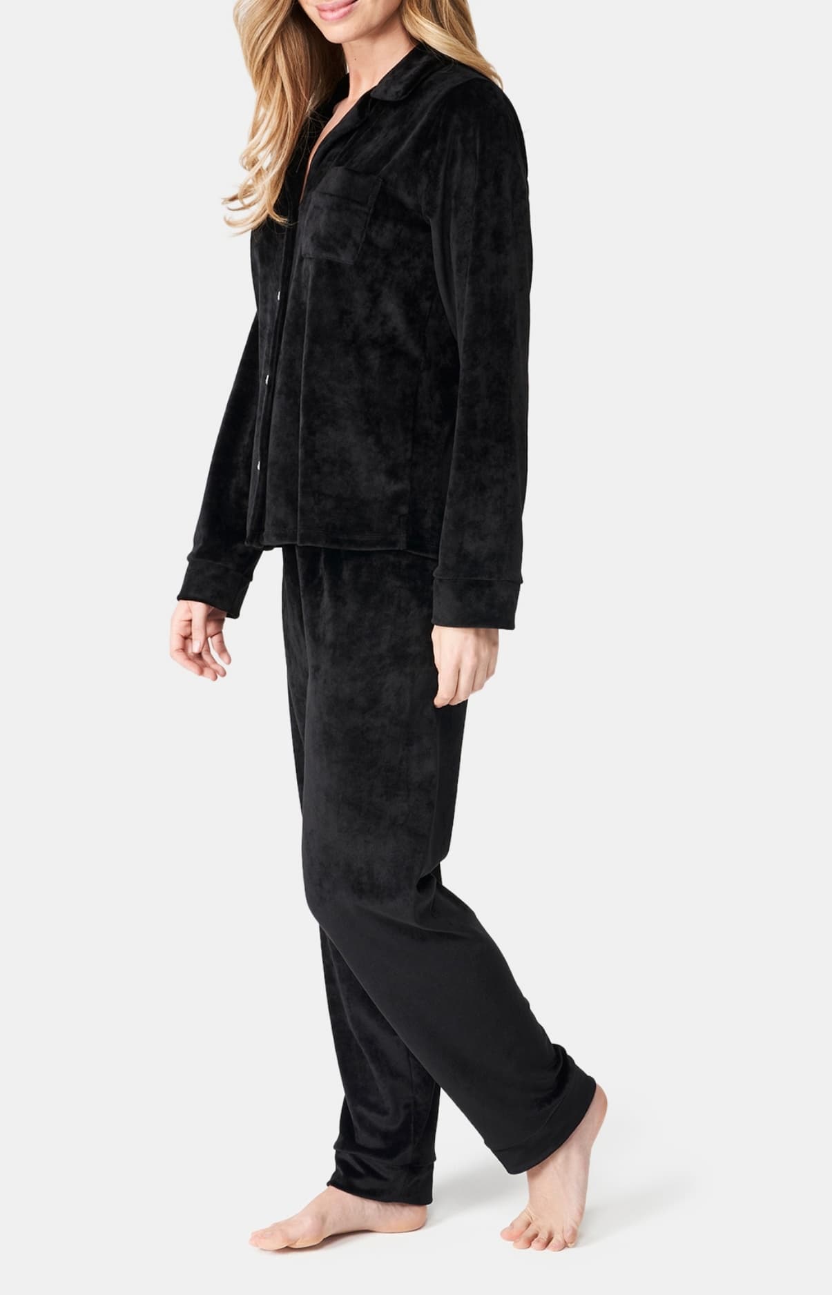 Pyjama long boutonné Femme Velvet chic Noir 5