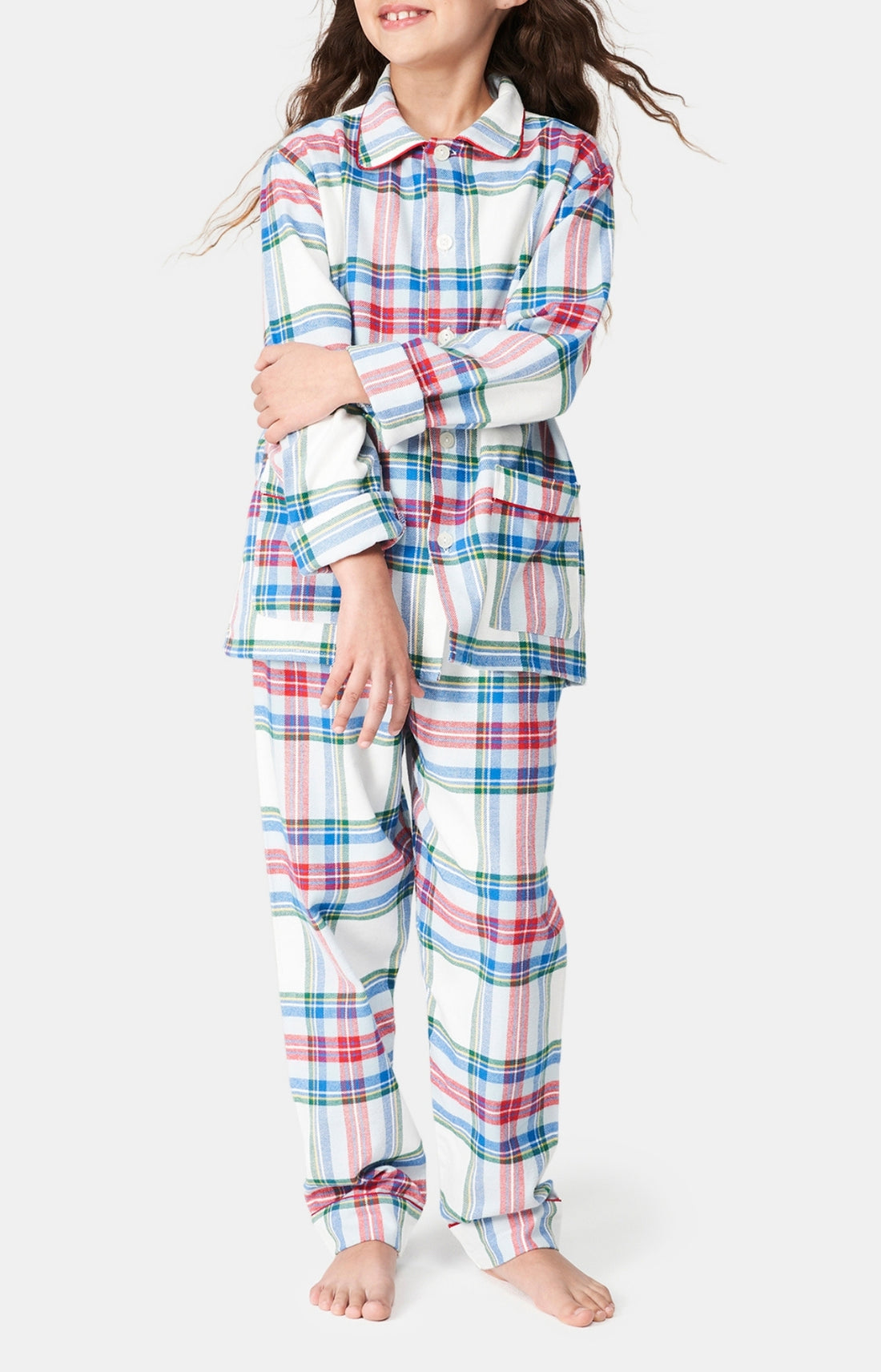 Pyjama long boutonné Enfant Logan Blanc et Ivoire 1