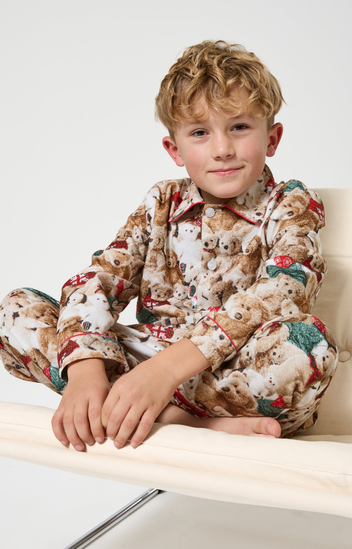 Pyjama chaud ours teddy enfant beige et marron 1