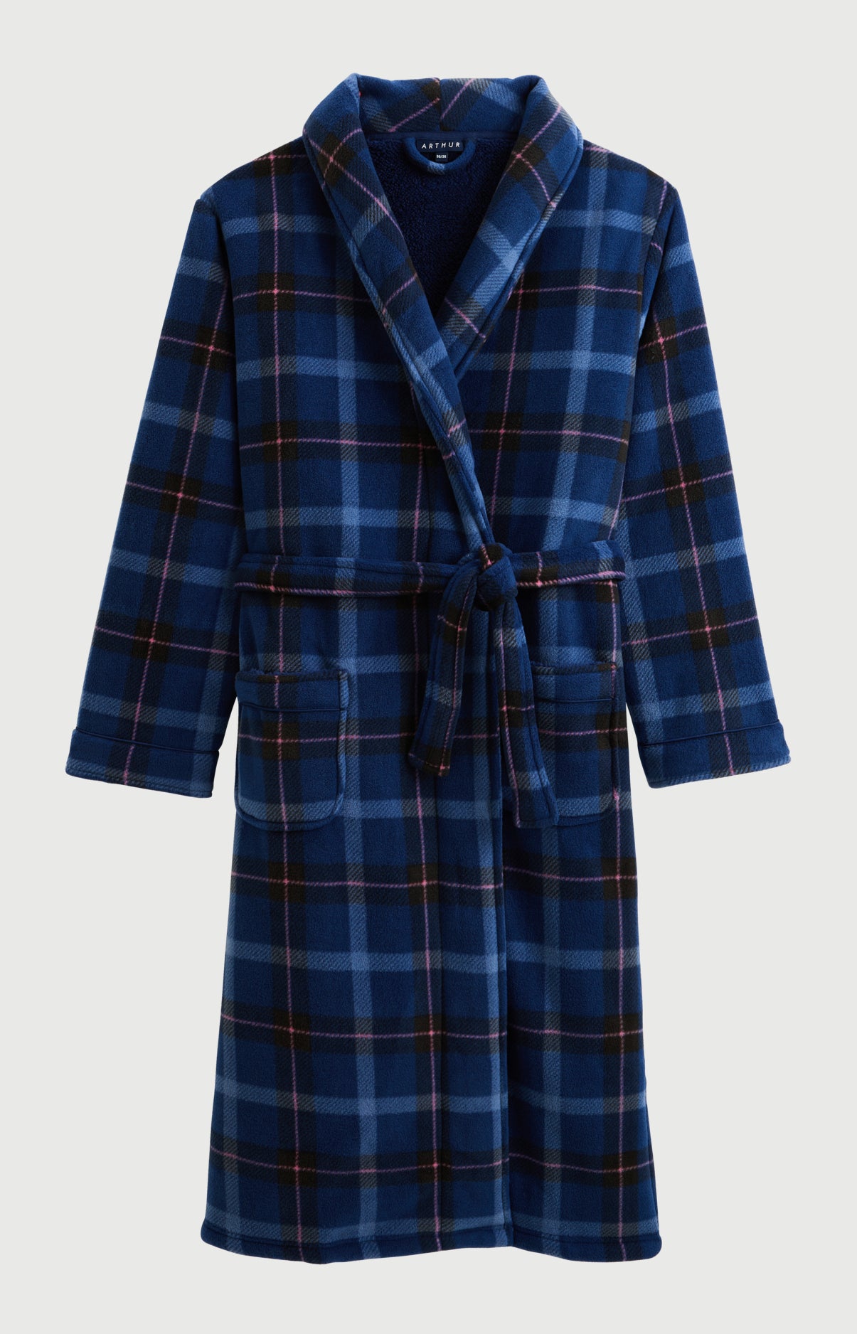 Robe de chambre polaire femme tartan marine et rose 3