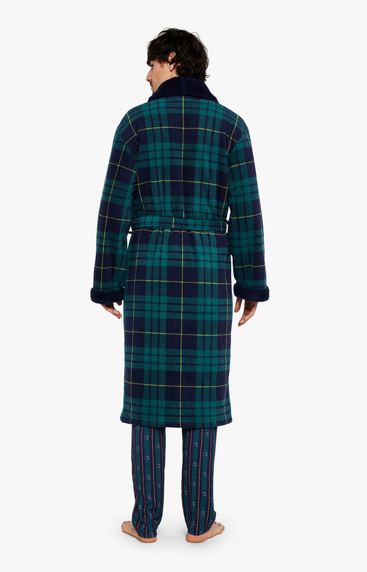 Peignoir Homme En Polaire Douce à Carreaux Bleu - Taille L - Confort Et Chaleur Garantis