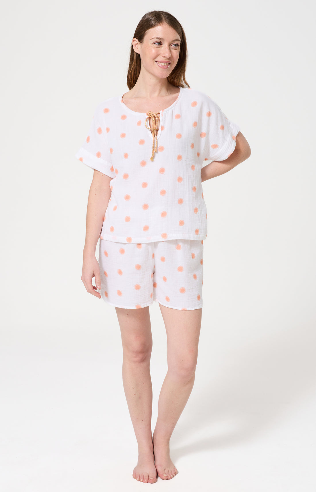 Pyjama Femme Soleil Manches courtes Imprimé soleils oranges 1
