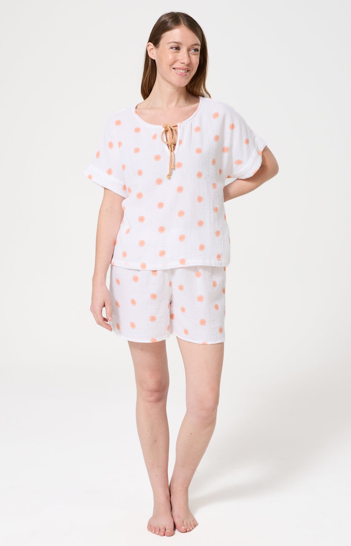 Pyjama Femme Soleil Manches courtes Imprimé soleils oranges 1