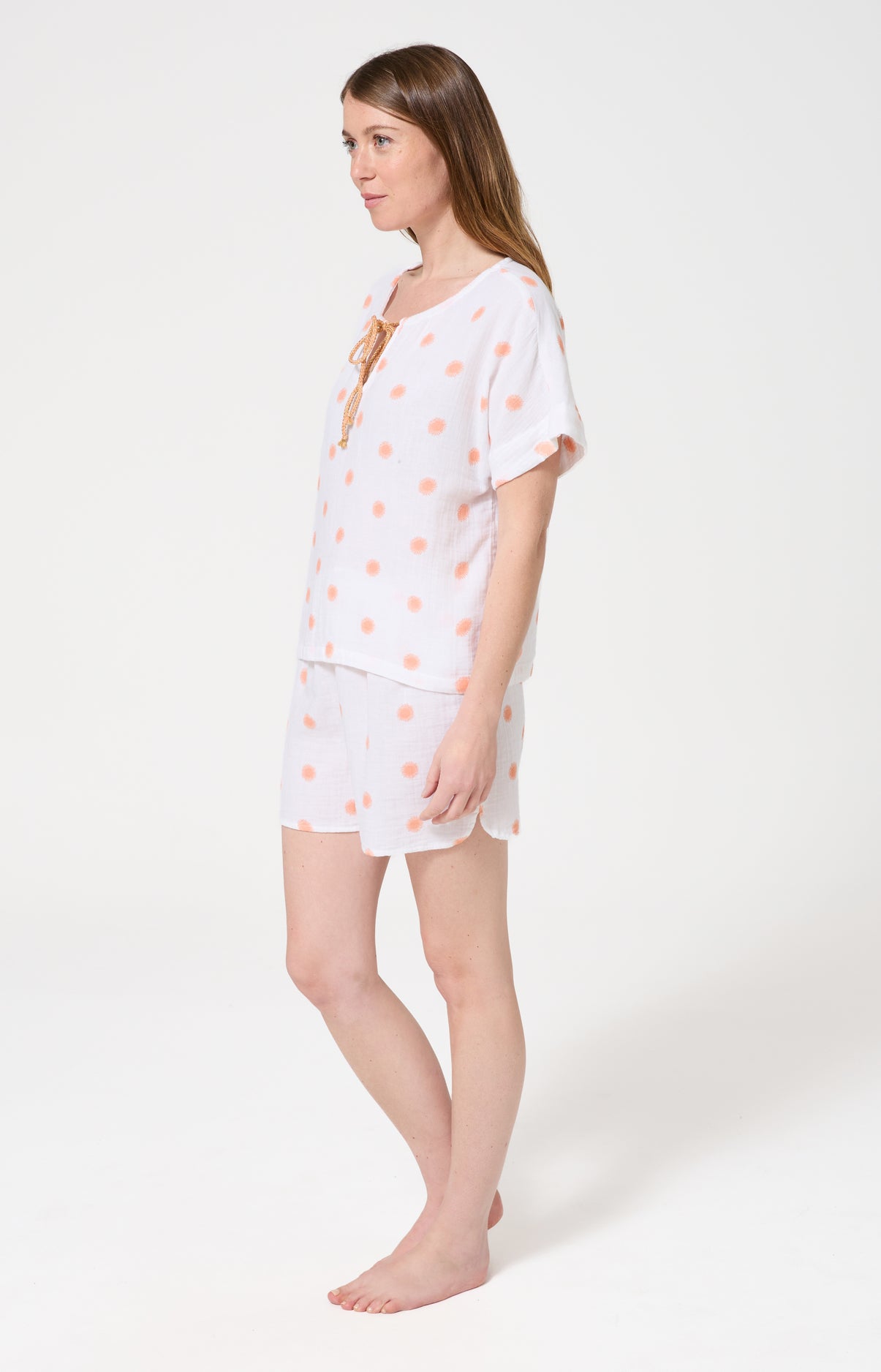 Pyjama Femme Soleil Manches courtes Imprimé soleils oranges 5