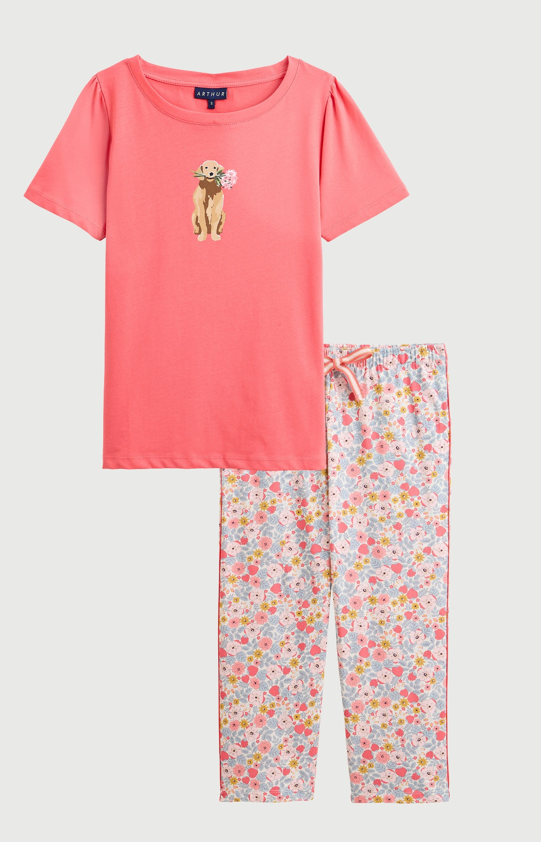 Pyjama Femme Nina Manches courtes Imprimé chien labrador avec fleurs 3