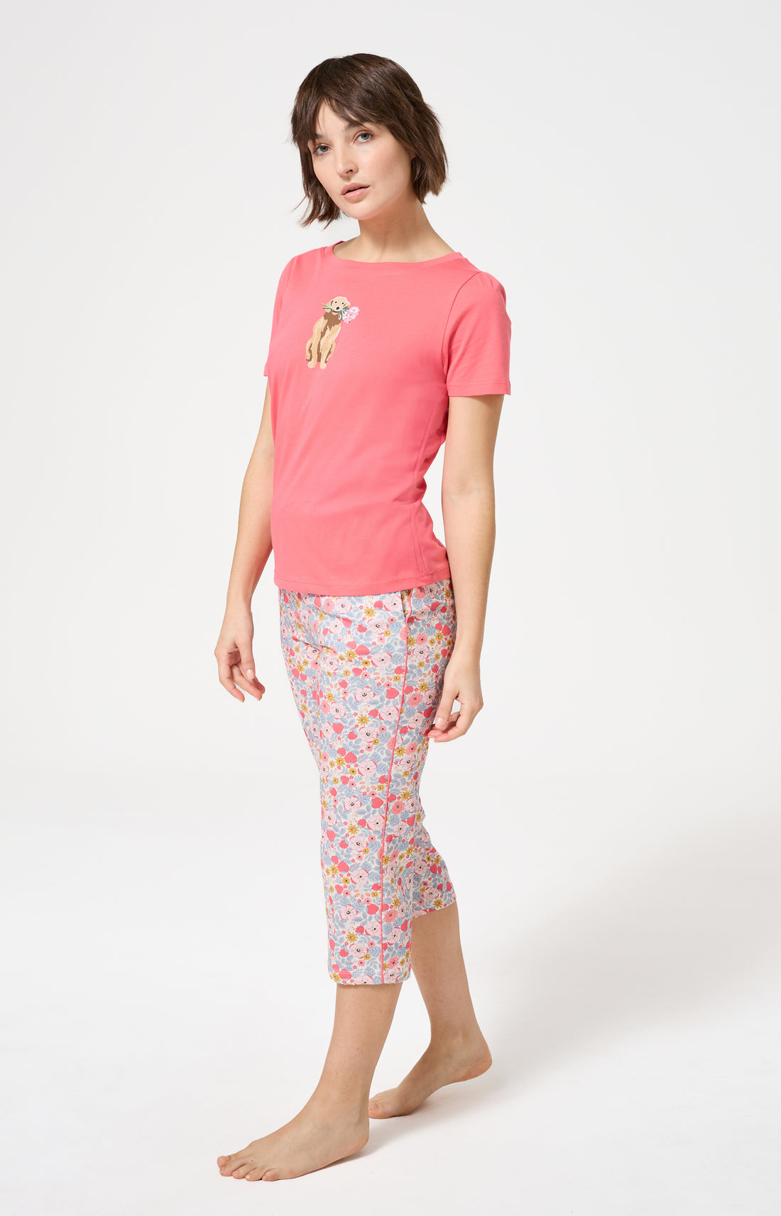 Pyjama Femme Nina Manches courtes Imprimé chien labrador avec fleurs 2