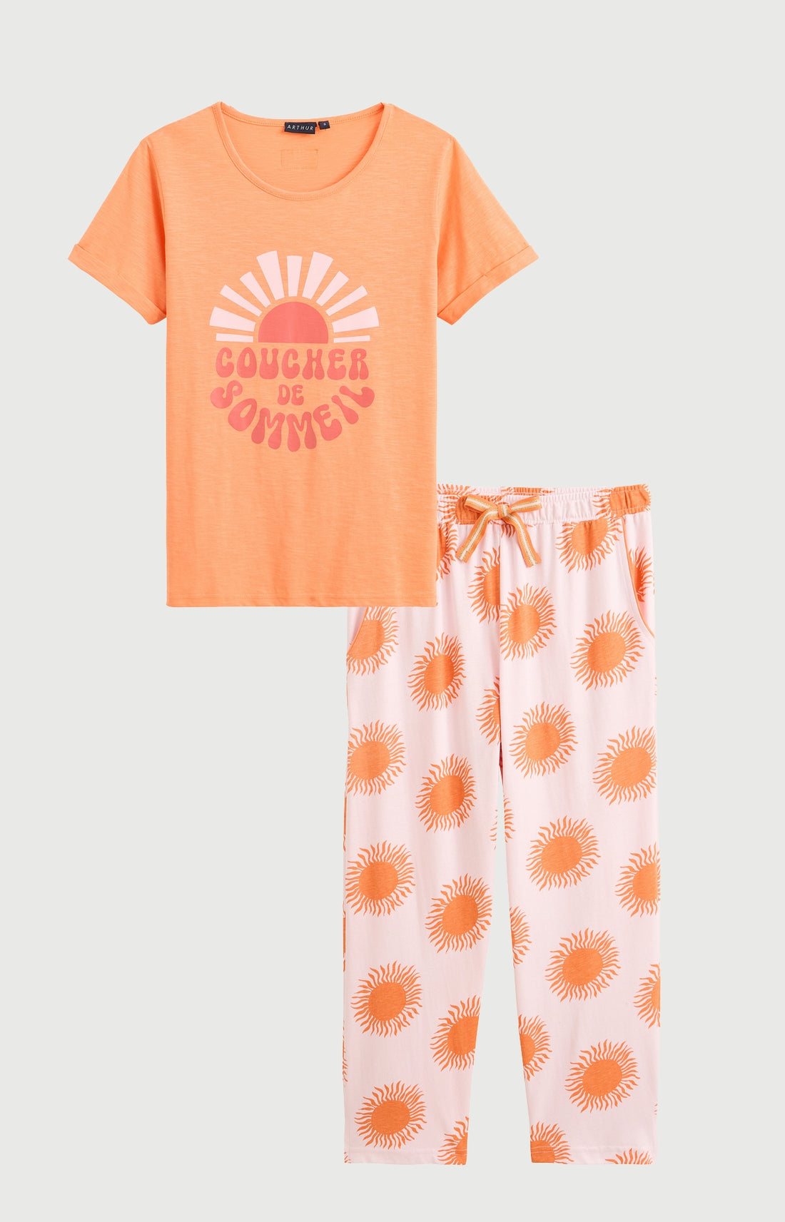 Pyjama Femme Coucher de sommeil Manches courtes Imprimé coucher de soleil orange 3