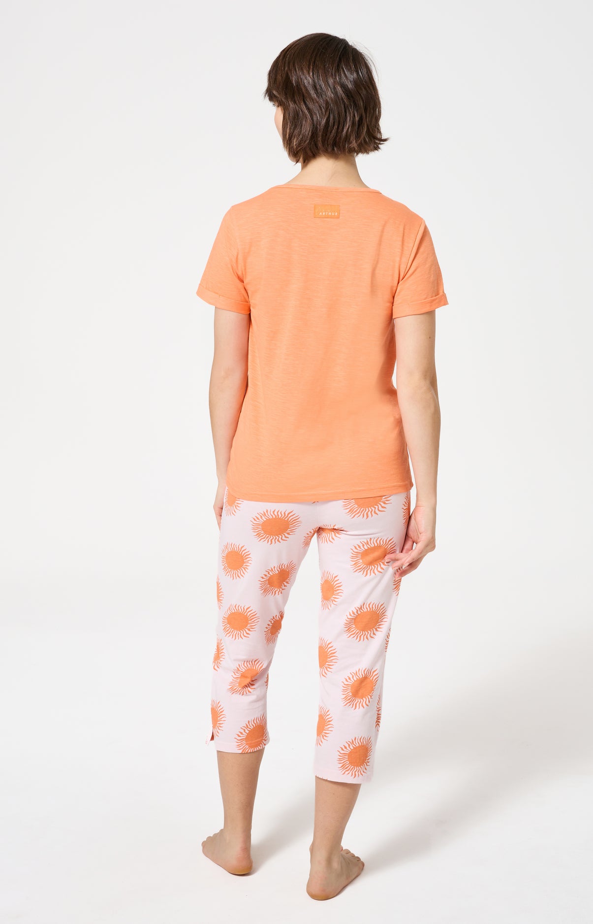 Pyjama Femme Coucher de sommeil Manches courtes Imprimé coucher de soleil orange 4