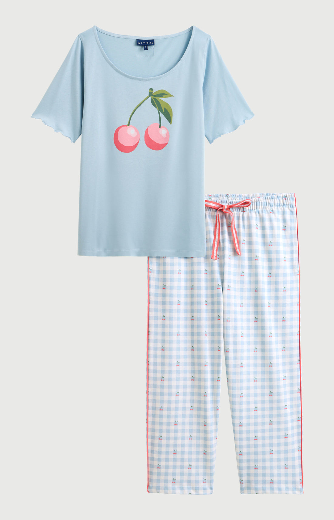 Pyjama Femme Cherry Manches courtes Imprimé cerises roses et vertes 3