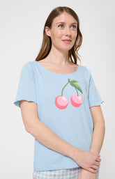 Pyjama Femme Cherry Manches courtes Imprimé cerises roses et vertes 2