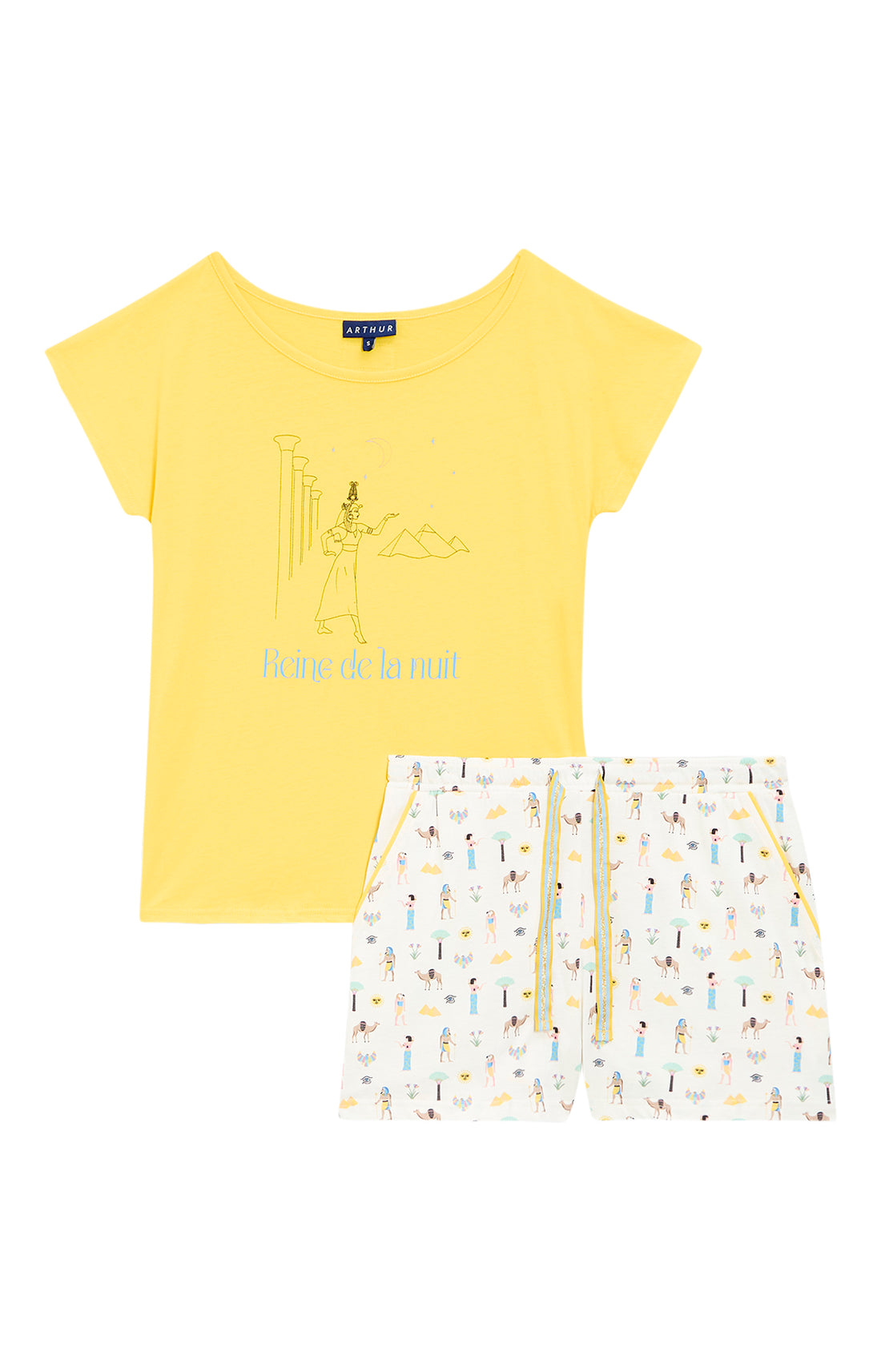 Pyjashort Femme Cléopâtre Jaune et Blanc et Ivoire 3