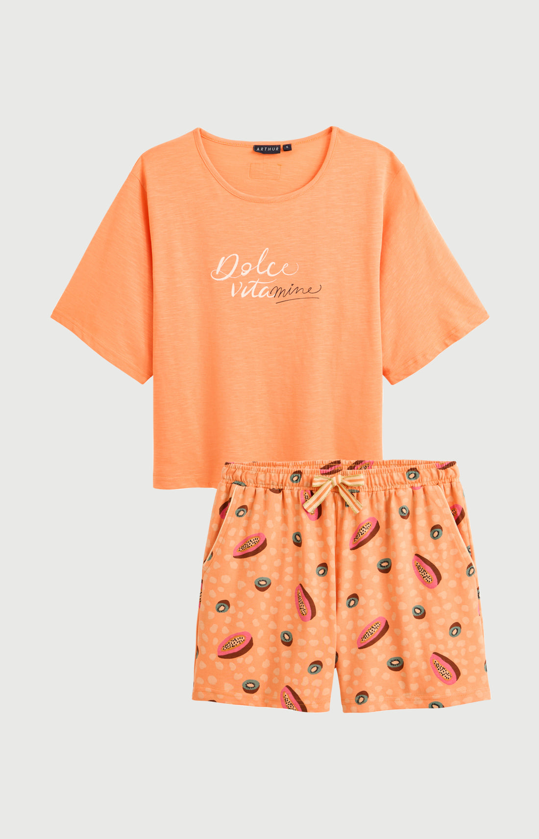 Pyjama Femme Dolce vitamines Manches courtes Imprimé papayes et kiwis oranges et verts 3