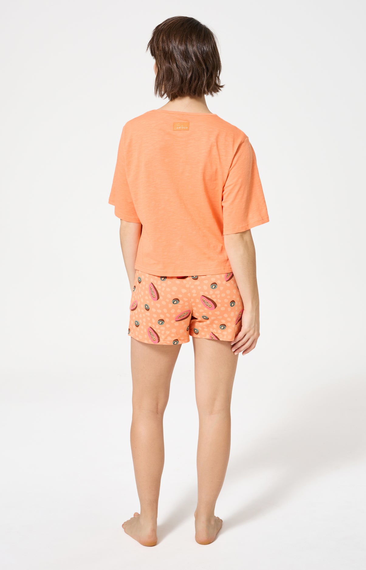 Pyjama Femme Dolce vitamines Manches courtes Imprimé papayes et kiwis oranges et verts 6