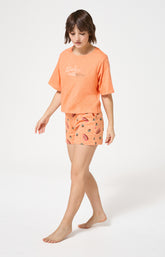 Pyjama Femme Dolce vitamines Manches courtes Imprimé papayes et kiwis oranges et verts 5