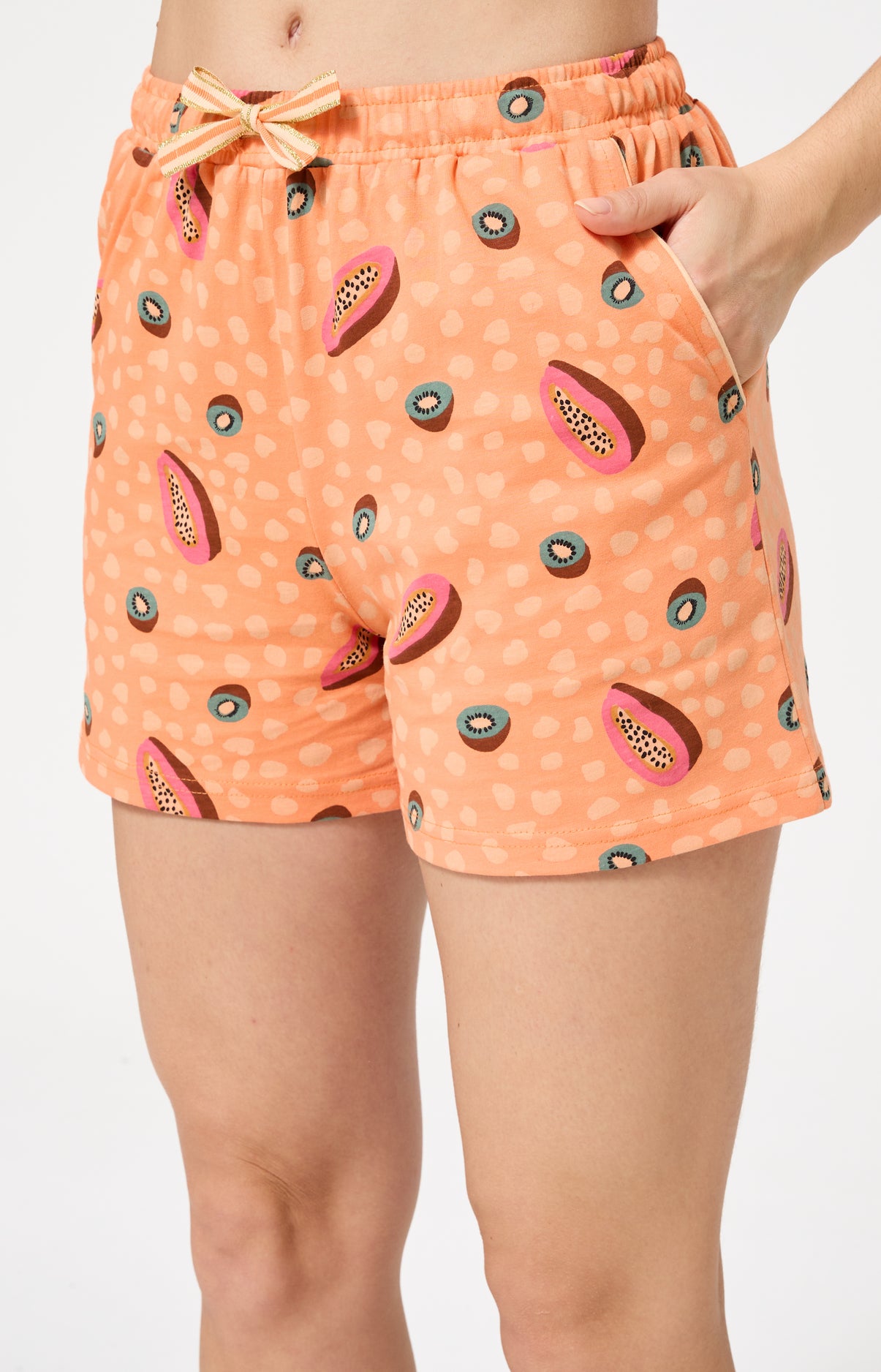 Pyjama Femme Dolce vitamines Manches courtes Imprimé papayes et kiwis oranges et verts 4