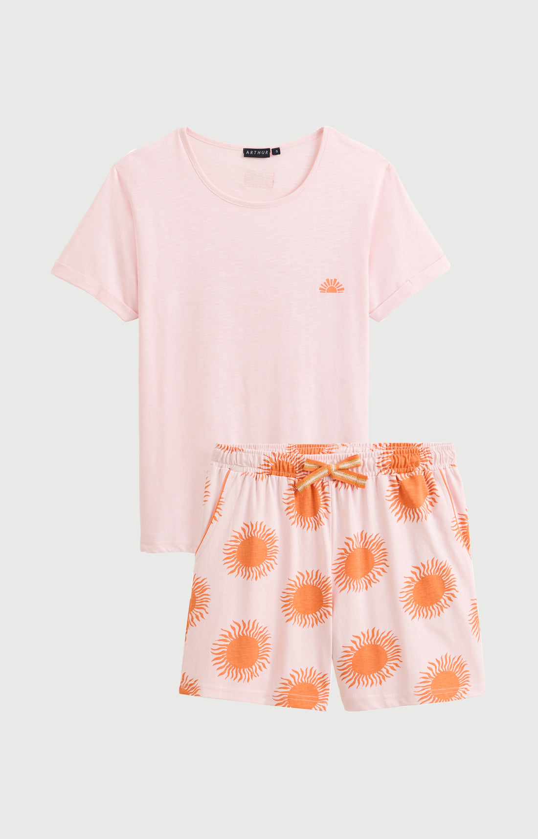 Pyjama Femme Coucher de sommeil Manches courtes Imprimé coucher de soleil orange 3