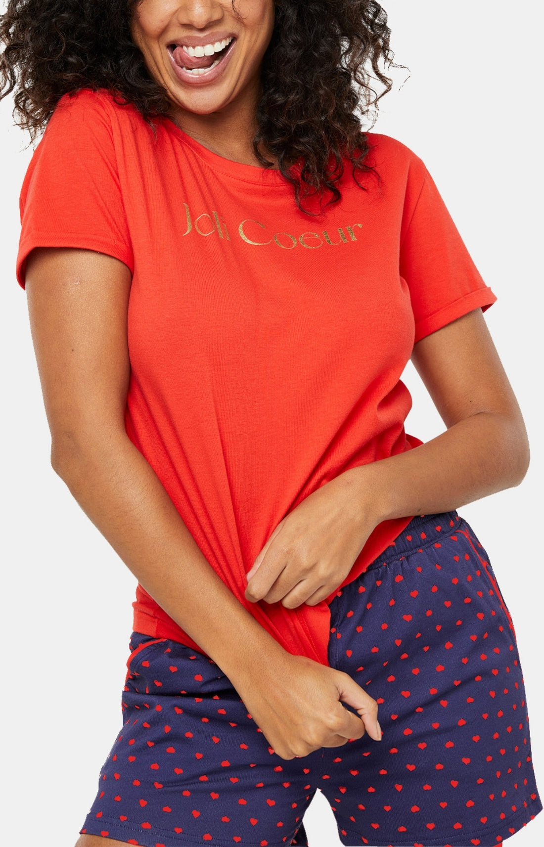Pyjashort Femme Joli Coeur Marine 1