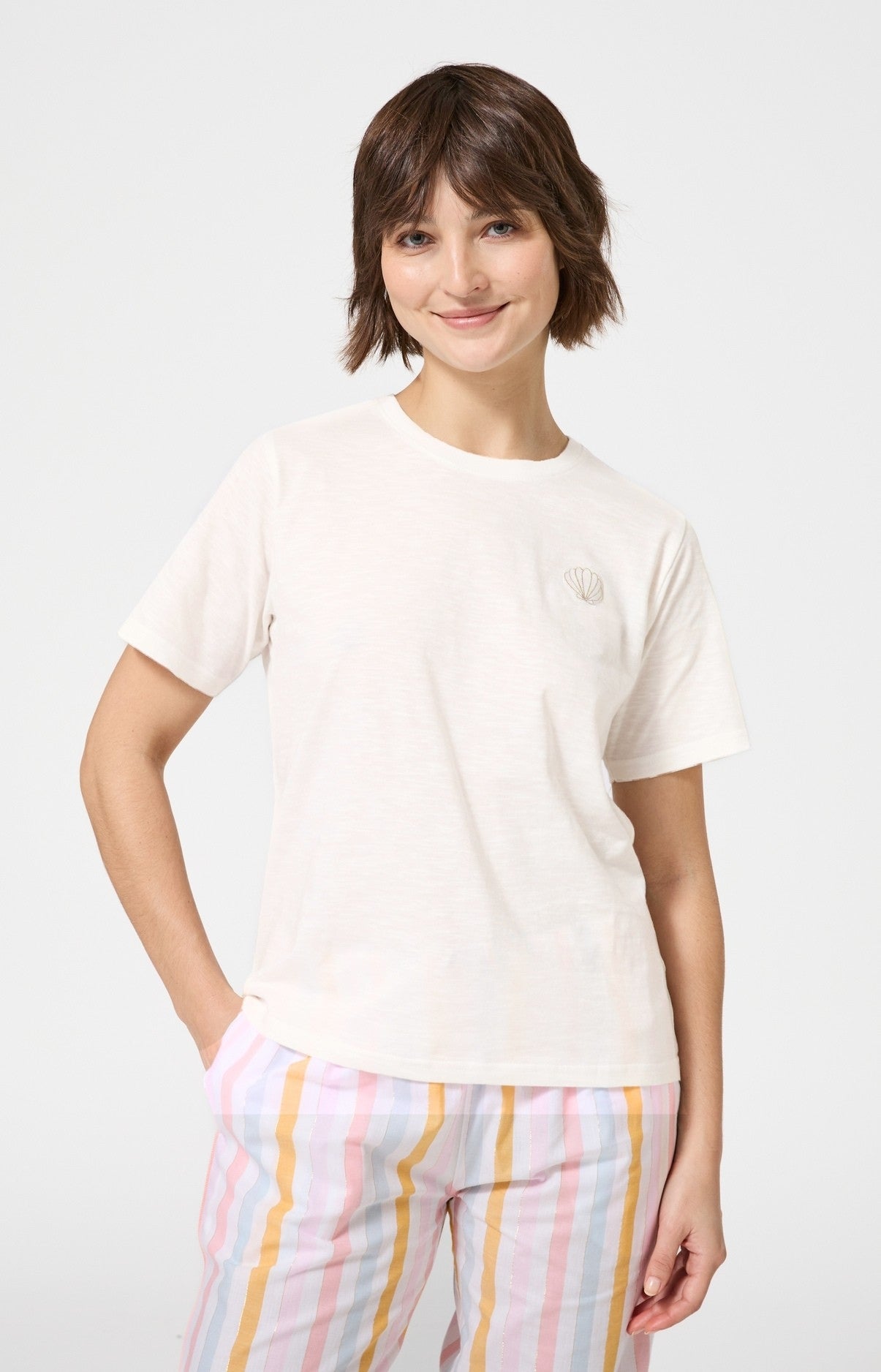 Haut Femme Coquillage Manches courtes Couleur IVOIRE 1