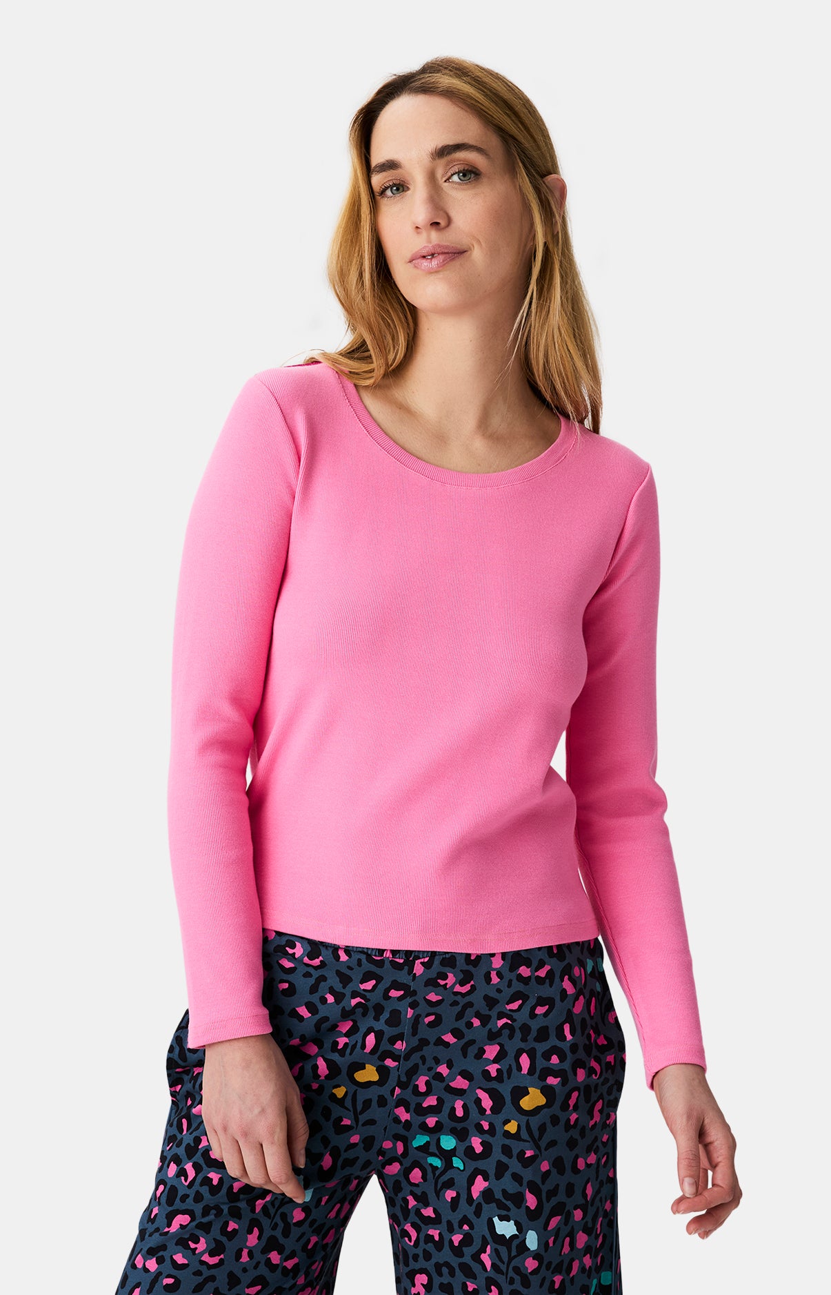 Tee-Shirt Femme Côtelé Manches Longues - Haut Pyjama Confort Hiver | Coton Doux, Lavable Machine