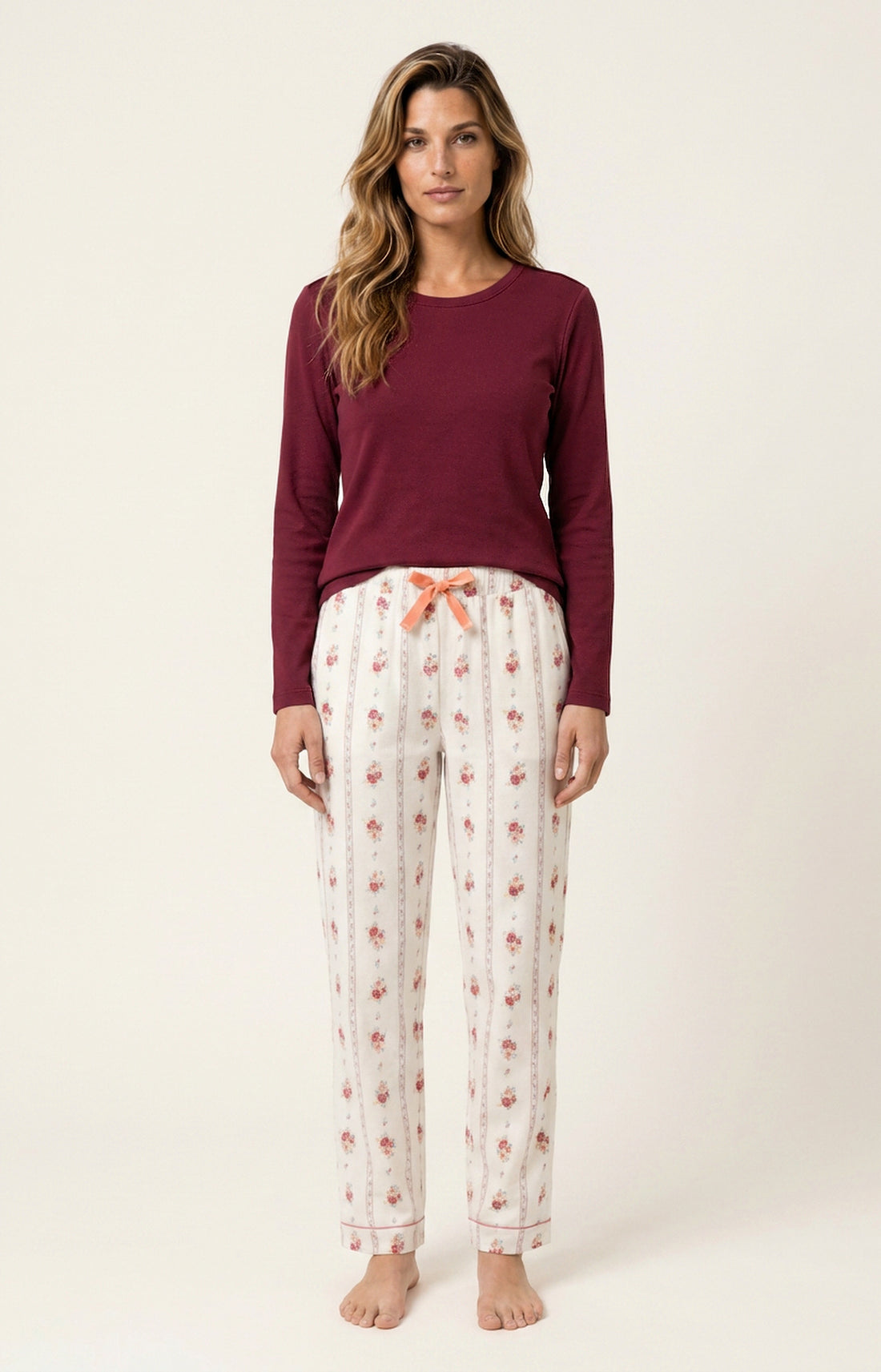 Tee-shirt manches longues en jersey de coton et modal - Burgundy