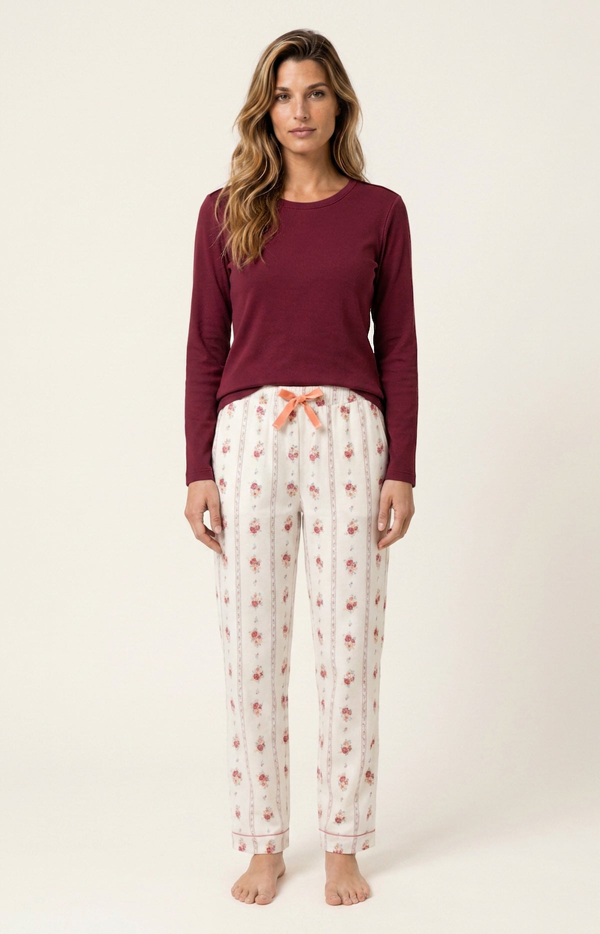 Tee-shirt manches longues en jersey de coton et modal - Burgundy