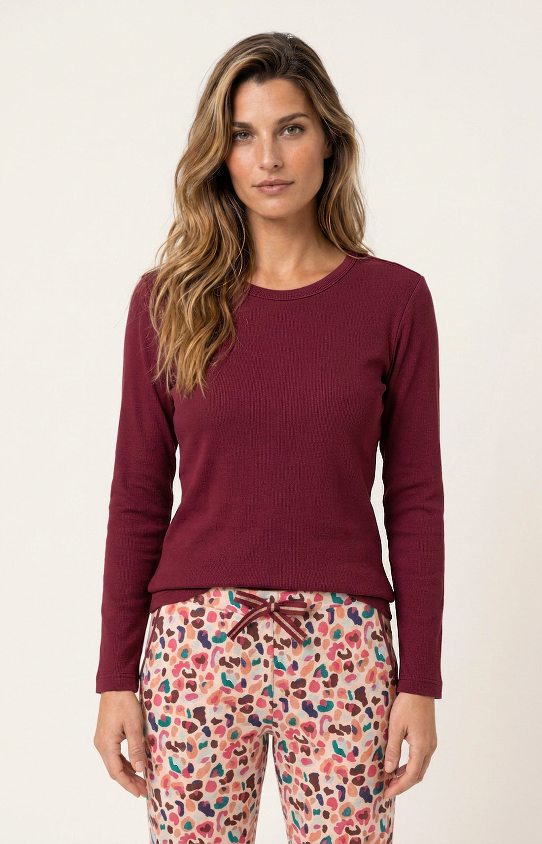 Tee-shirt manches longues en jersey de coton et modal - Burgundy