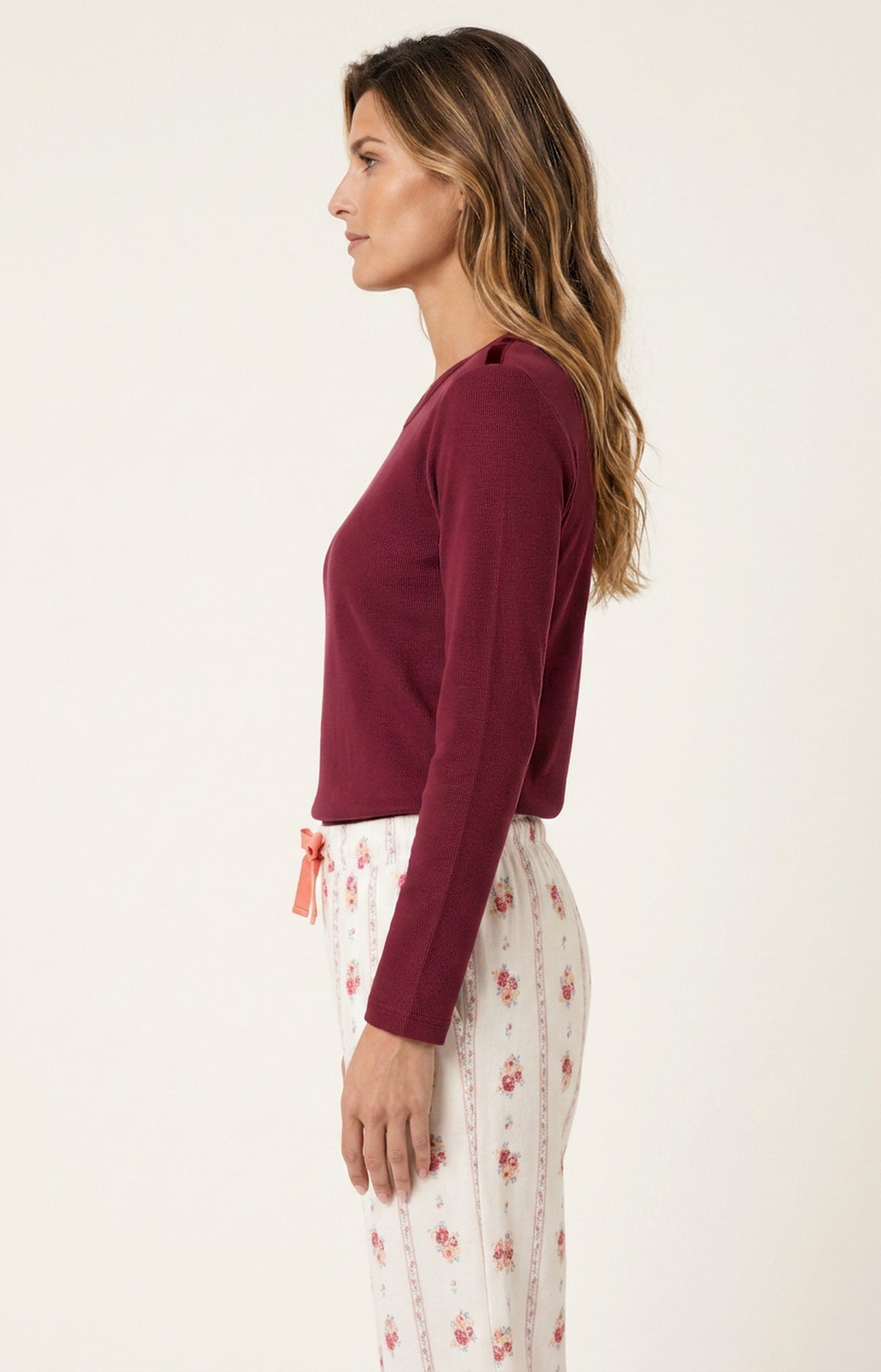 Tee-shirt manches longues en jersey de coton et modal - Burgundy