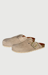 Chaussons sabot en daim couleur beige sable femme 1