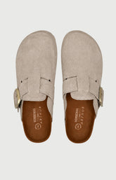 Chaussons sabot en daim couleur beige sable femme 3