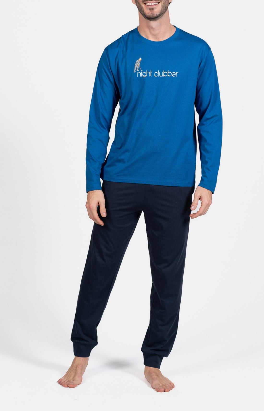 Pyjama long Homme Night clubber Noir et Marine 1