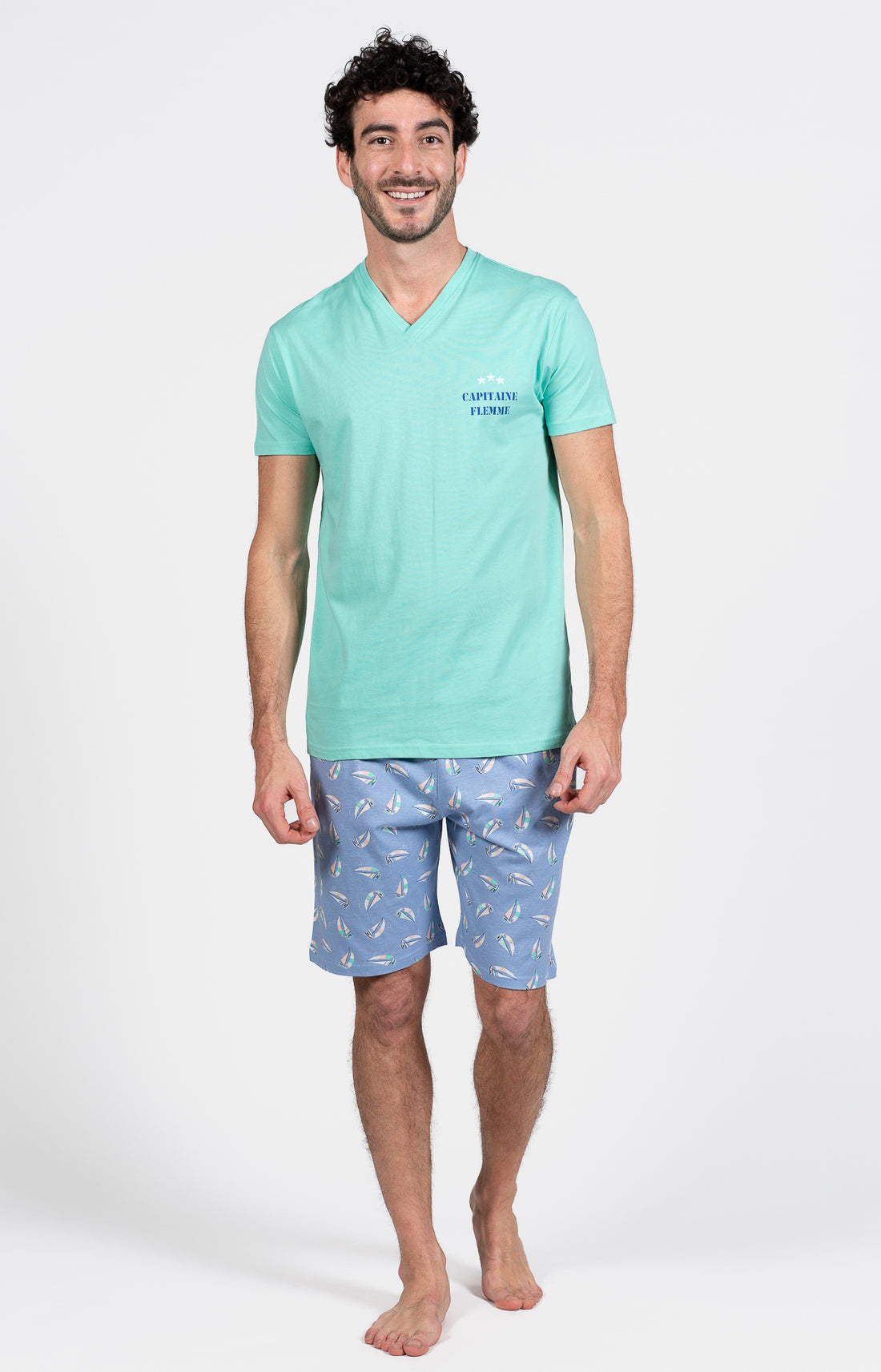 Pyjashort Homme Boat Bleu et Vert 1