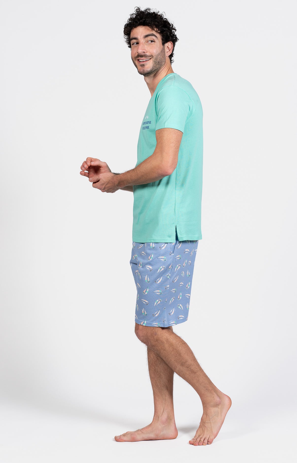 Pyjashort Homme Boat Bleu et Vert 5