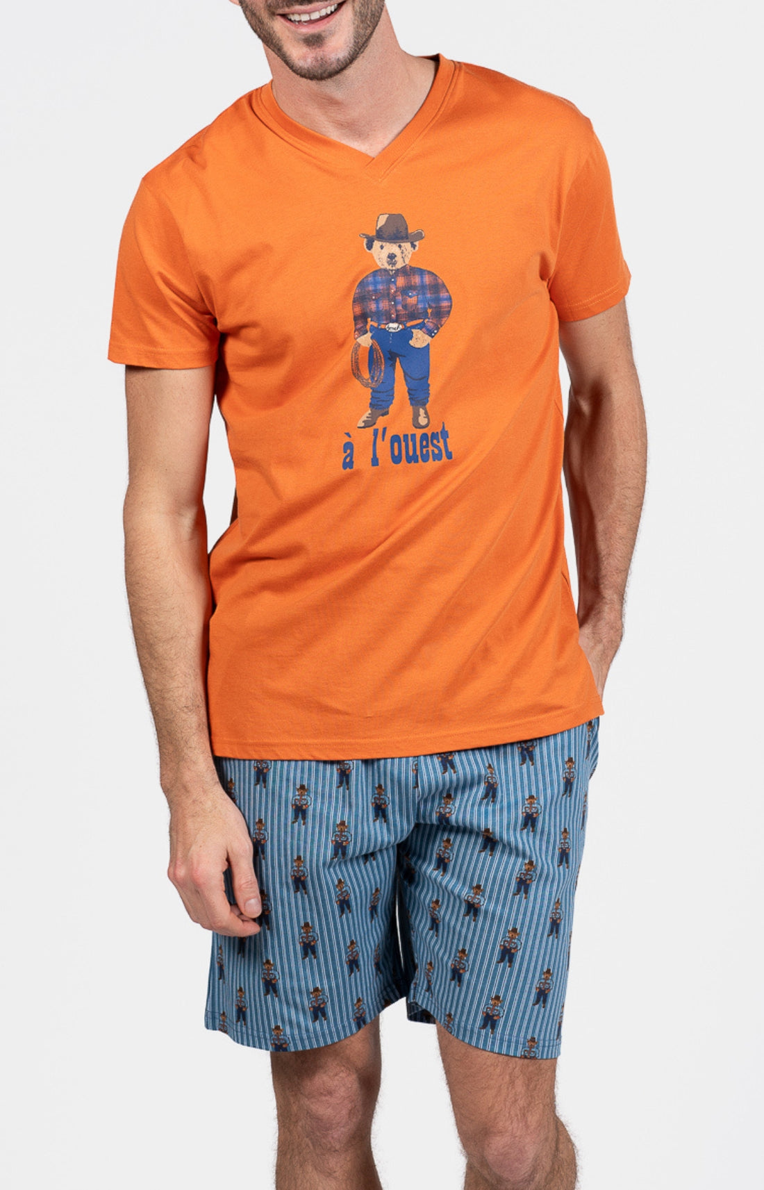 Pyjashort Homme Cowboy Gris et Orange 1