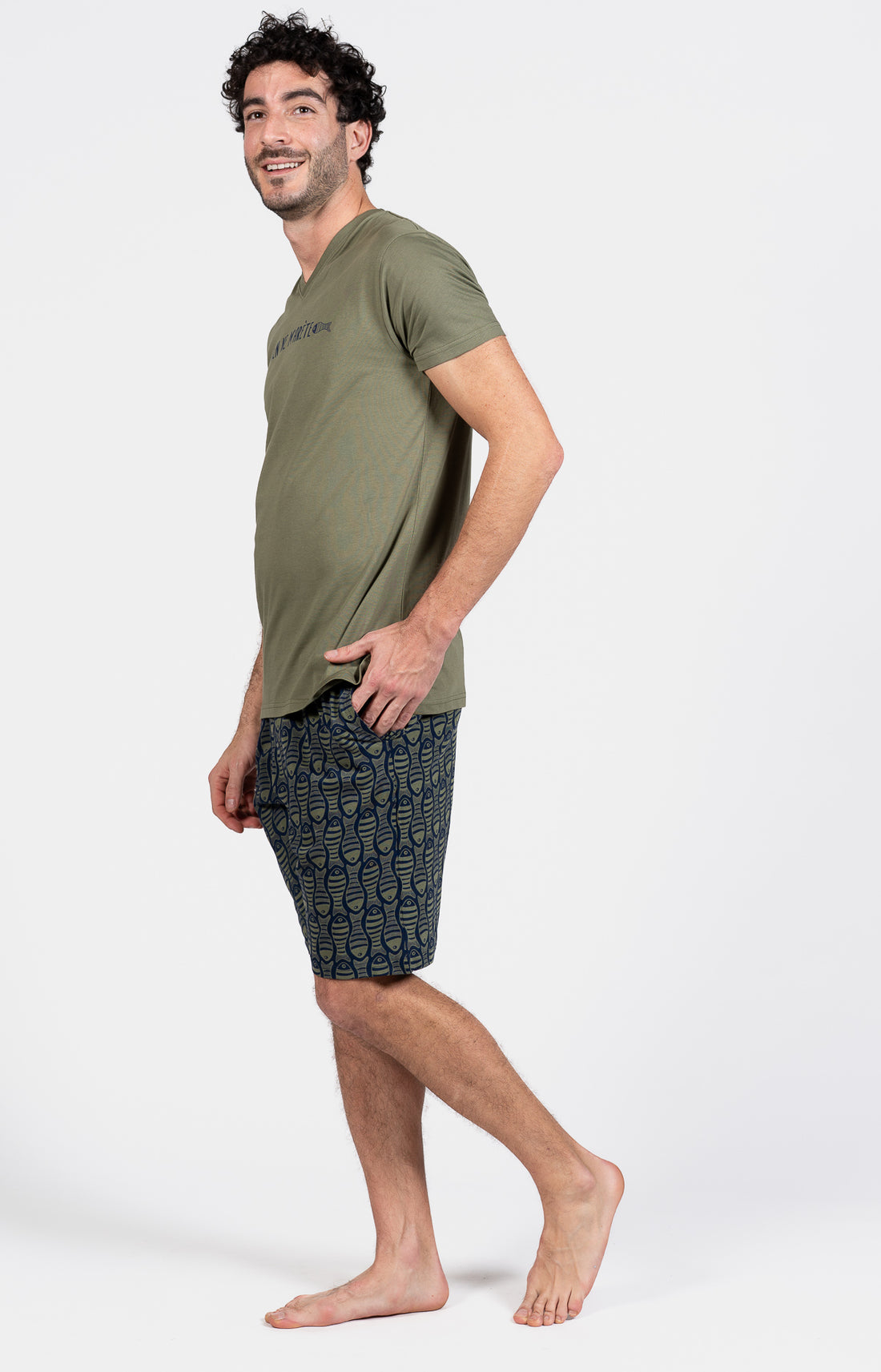 Pyjashort Poisson Kaki Homme 1