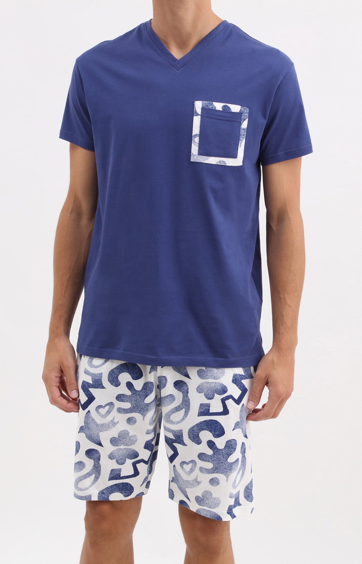 Pyjama Homme Matisse Imprimé feuillage bleu et blanc 1