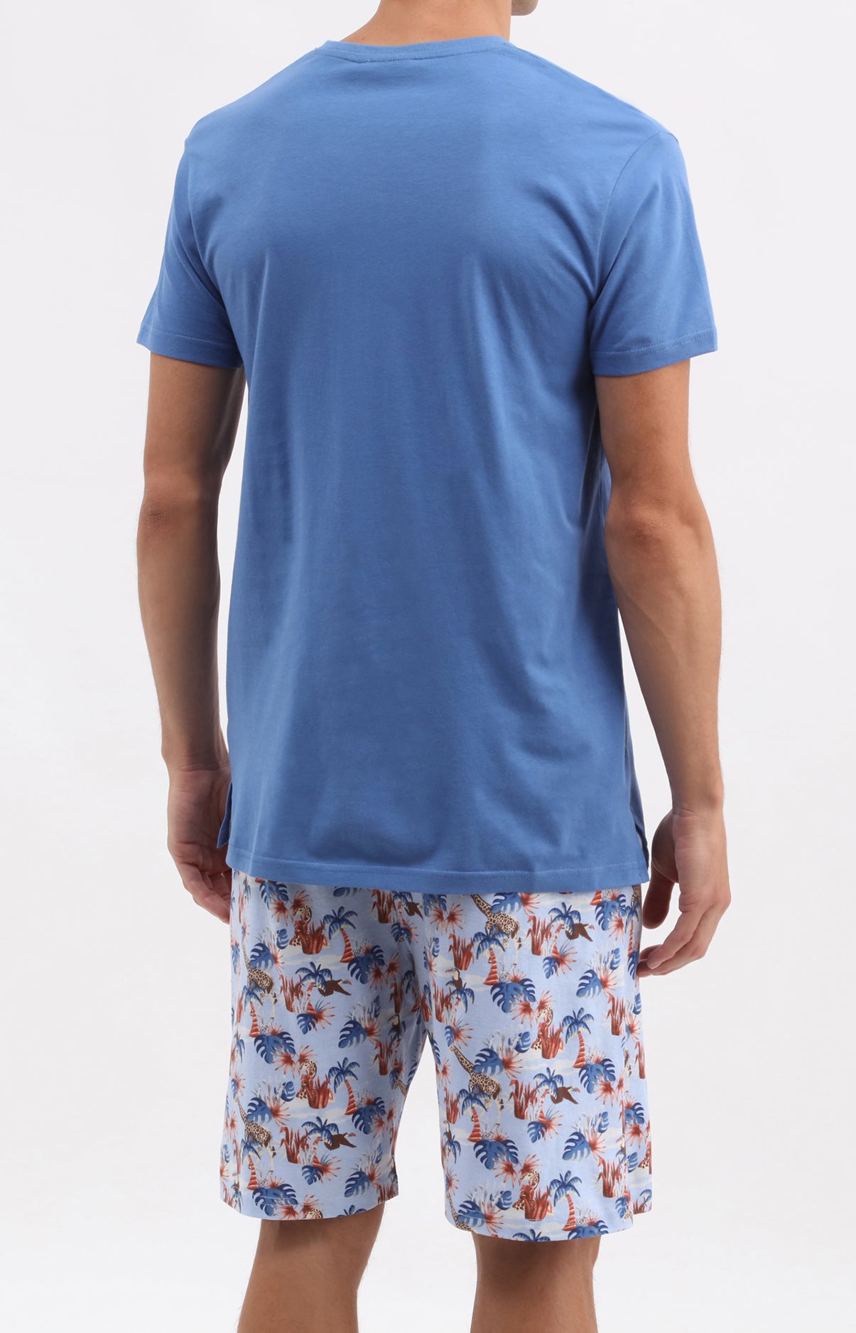 Pyjama Homme Oasif bleu Imprimé palmiers et fleurs hawaiiens 4