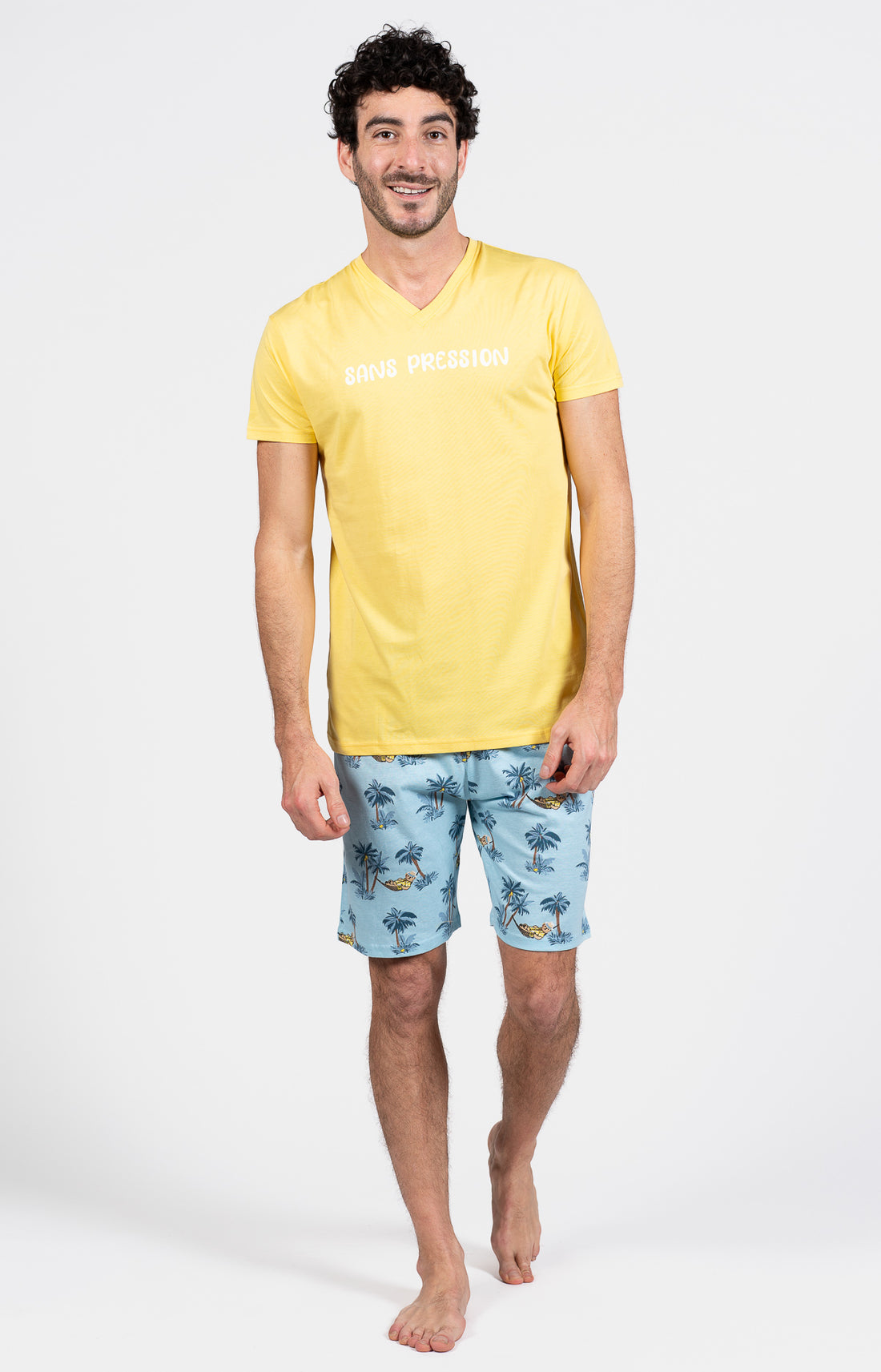 Pyjashort Homme Pas de pression Bleu et Jaune 1