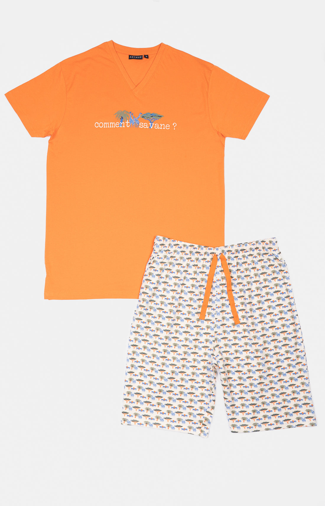 Pyjashort Homme Savane Blanc et Ivoire et Orange 9