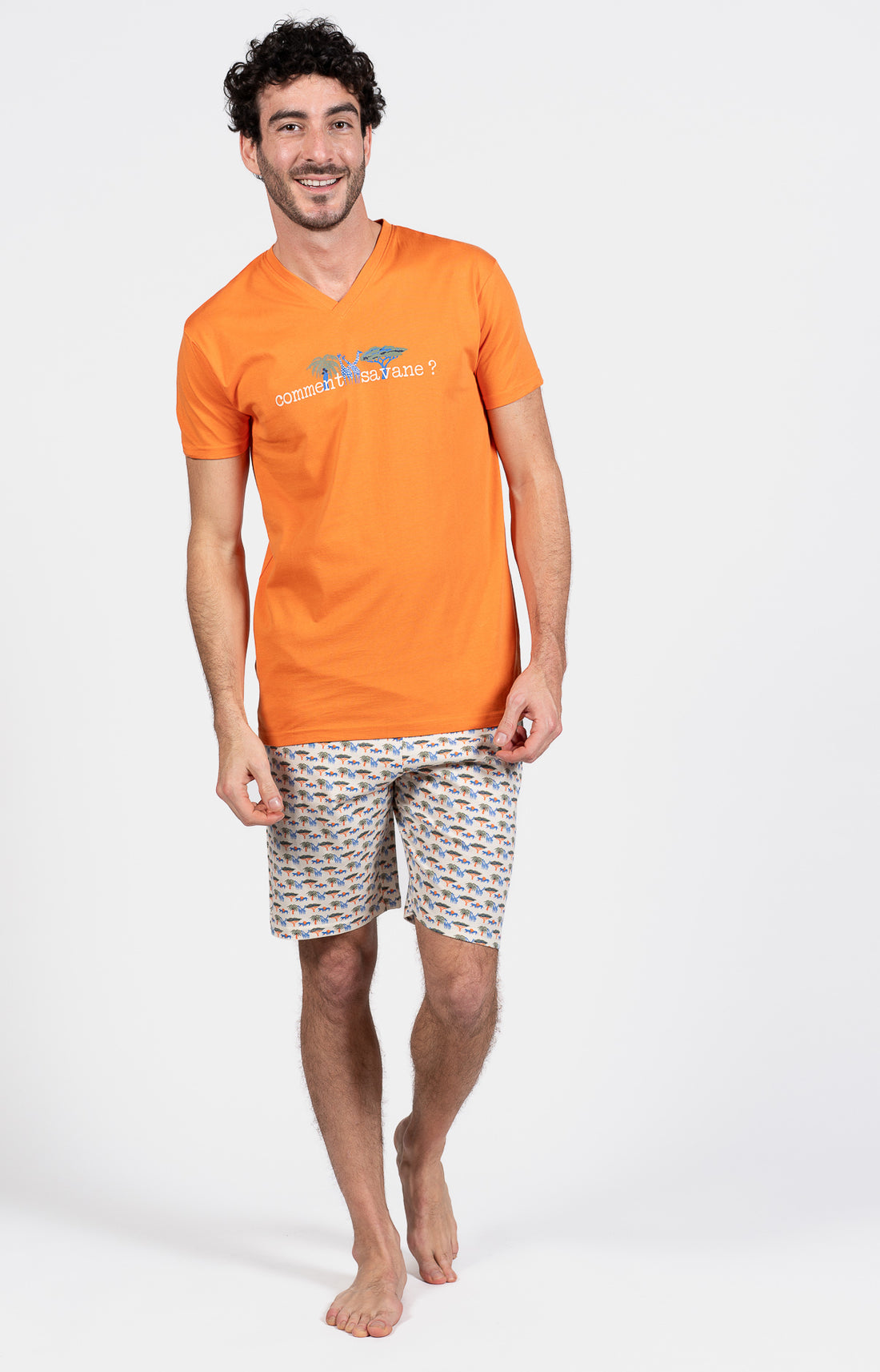 Pyjashort Homme Savane Blanc et Ivoire et Orange 7