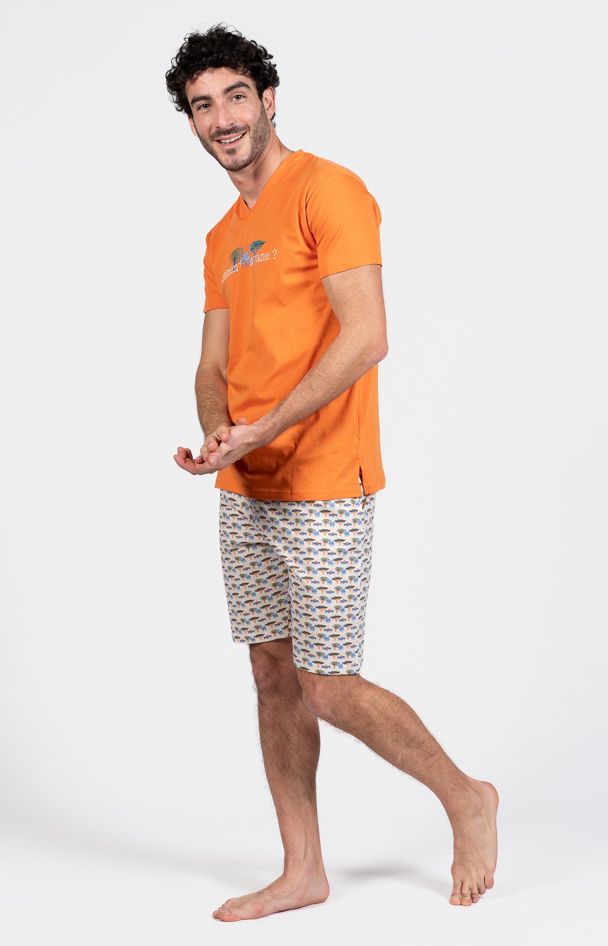 Pyjashort Homme Savane Blanc et Ivoire et Orange 11