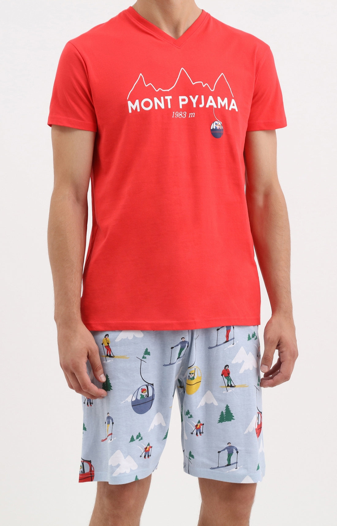 Pyjashort montagne ski mont pyjama rouge homme 1