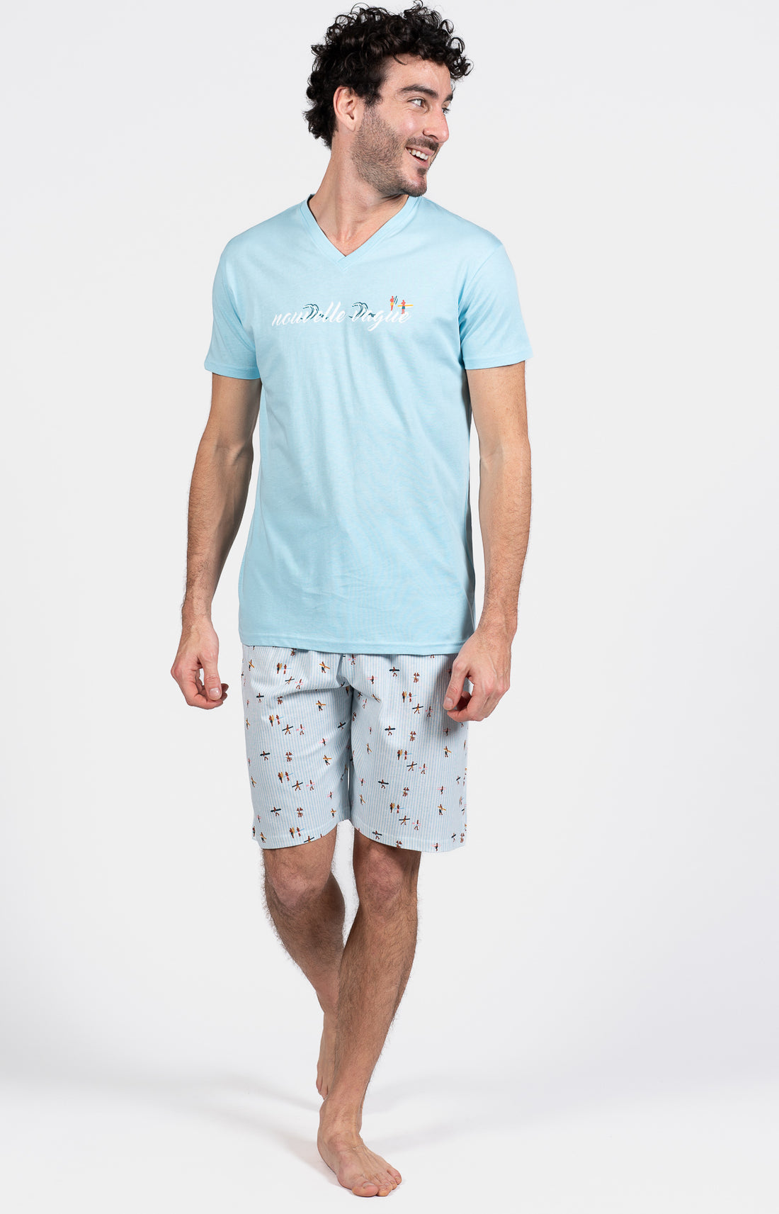 Pyjashort Homme Surf Bleu et Rose 7