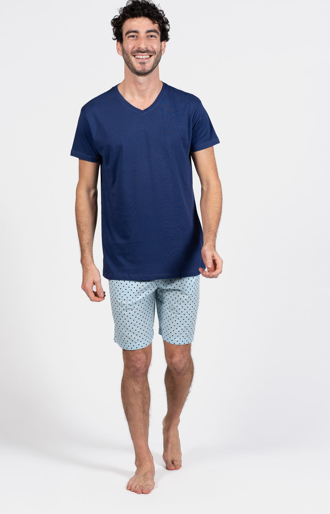 Pyjashort Homme Pois Marine et Bleu 1
