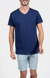 Pyjashort Homme Pois Marine et Bleu 1