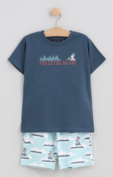 Pyjama short enfant mixte canoé bleu canard 1